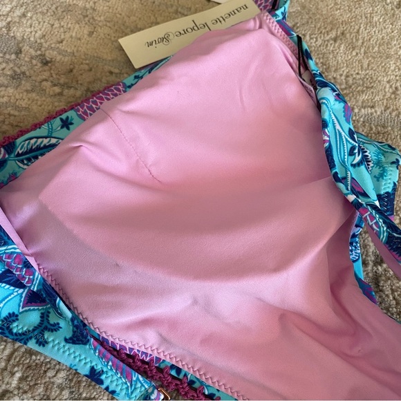 Nanette Lepore NWT Wireless Halter Neck Bikini Top Paisley Blue Purple: 14 - Picture 8 of 8